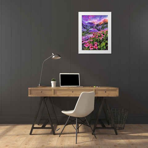 Landscape with Pink Flowers I White Modern Wood Framed Art Print by Medeiros, Celito