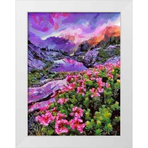 Landscape with Pink Flowers I White Modern Wood Framed Art Print by Medeiros, Celito