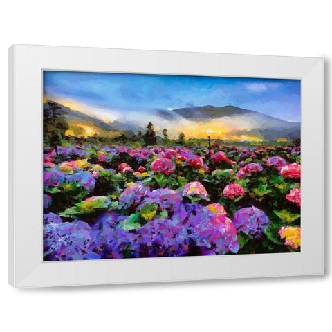 Landscape with Pink Flowers II White Modern Wood Framed Art Print by Medeiros, Celito