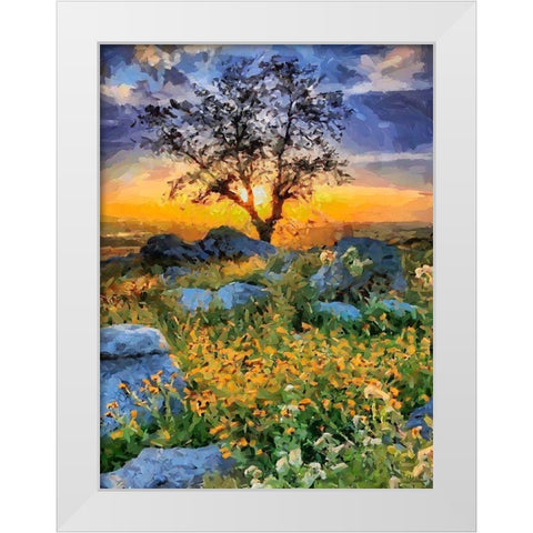 Sunset behind the Tree White Modern Wood Framed Art Print by Medeiros, Celito