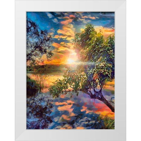 Sunset above the Lake White Modern Wood Framed Art Print by Medeiros, Celito