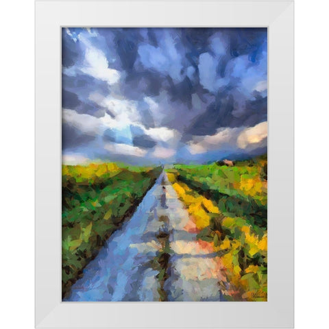 The Road with Clouds White Modern Wood Framed Art Print by Medeiros, Celito