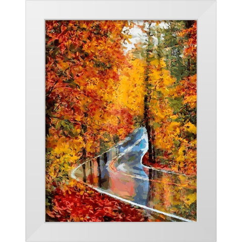 Autumn Road after Rain White Modern Wood Framed Art Print by Medeiros, Celito