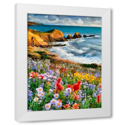 Flowers in the Meadow by the Sea I White Modern Wood Framed Art Print by Medeiros, Celito