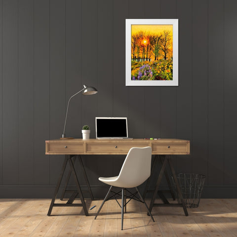 Sunset behind the Trees White Modern Wood Framed Art Print by Medeiros, Celito