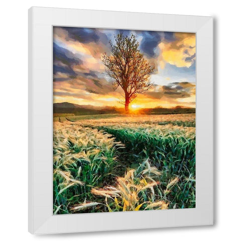 Sunset behind the Tree White Modern Wood Framed Art Print by Medeiros, Celito