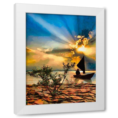 Fisherman in the Evening White Modern Wood Framed Art Print by Medeiros, Celito