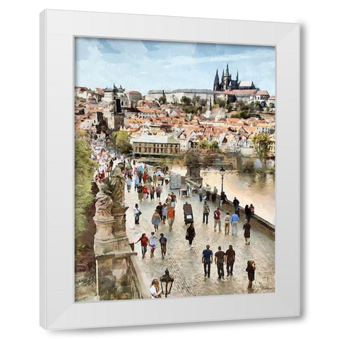 Charles Bridge in Prague White Modern Wood Framed Art Print by Medeiros, Celito