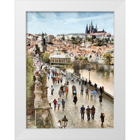 Charles Bridge in Prague White Modern Wood Framed Art Print by Medeiros, Celito
