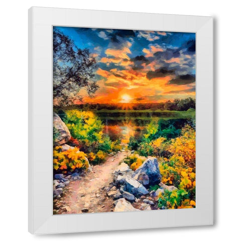 Sunset with Stones White Modern Wood Framed Art Print by Medeiros, Celito