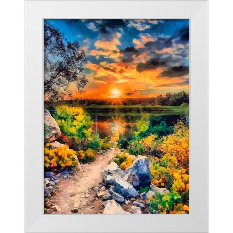 Sunset with Stones White Modern Wood Framed Art Print by Medeiros, Celito