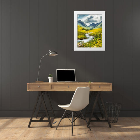 Green Valley with River White Modern Wood Framed Art Print by Medeiros, Celito
