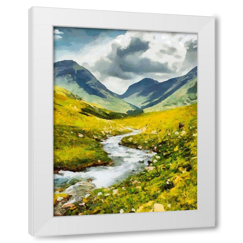 Green Valley with River White Modern Wood Framed Art Print by Medeiros, Celito