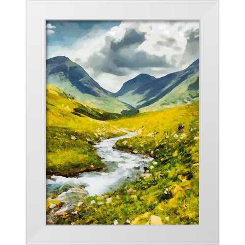 Green Valley with River White Modern Wood Framed Art Print by Medeiros, Celito