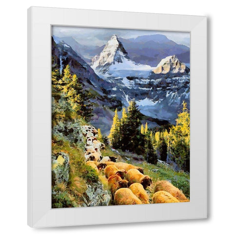 Sheeps near Matternhorn in Alps White Modern Wood Framed Art Print by Medeiros, Celito