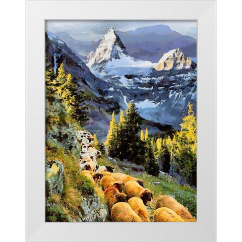 Sheeps near Matternhorn in Alps White Modern Wood Framed Art Print by Medeiros, Celito