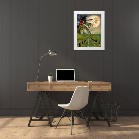 Full Moon with Palm Tree White Modern Wood Framed Art Print by Medeiros, Celito