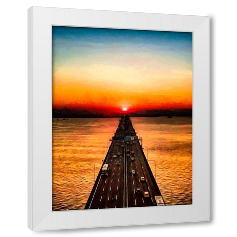 Sunset over the Bridge White Modern Wood Framed Art Print by Medeiros, Celito