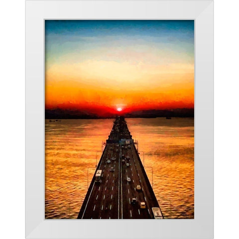 Sunset over the Bridge White Modern Wood Framed Art Print by Medeiros, Celito