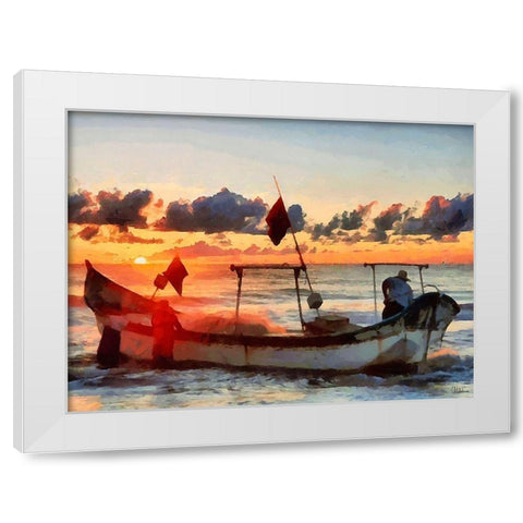 Boat by Sunset I White Modern Wood Framed Art Print by Medeiros, Celito