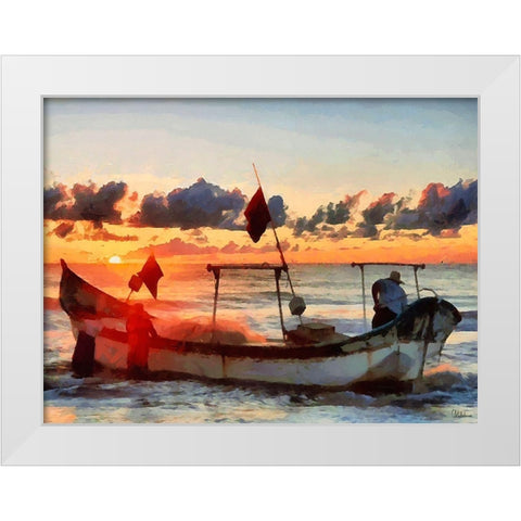 Boat by Sunset I White Modern Wood Framed Art Print by Medeiros, Celito