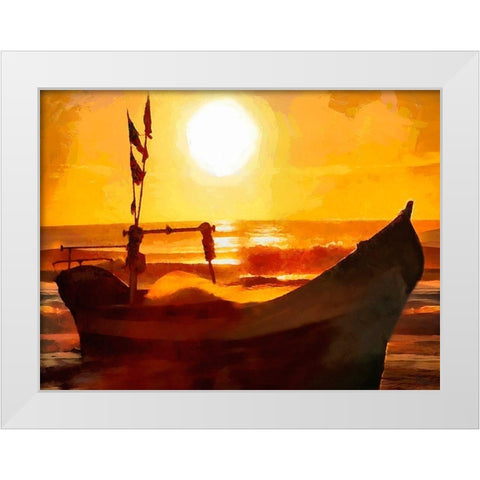 Boat by Sunset II White Modern Wood Framed Art Print by Medeiros, Celito