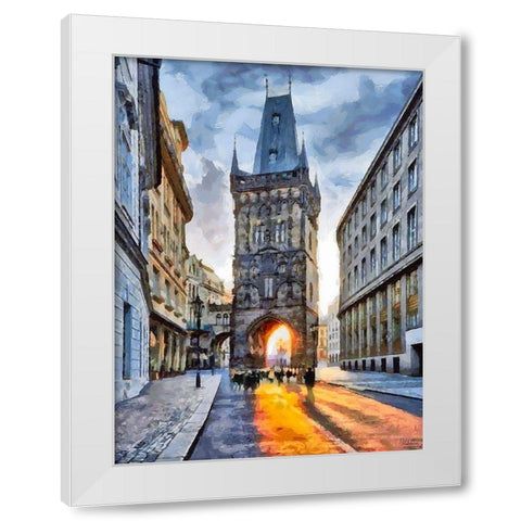 Powder Tower in Prague II White Modern Wood Framed Art Print by Medeiros, Celito