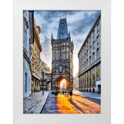 Powder Tower in Prague II White Modern Wood Framed Art Print by Medeiros, Celito