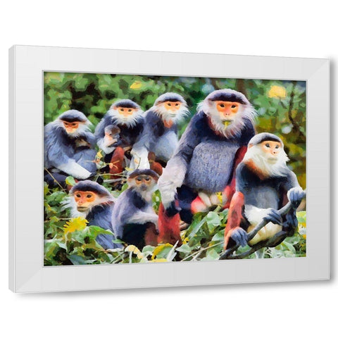 Monkies II White Modern Wood Framed Art Print by Medeiros, Celito