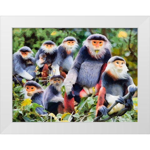Monkies II White Modern Wood Framed Art Print by Medeiros, Celito