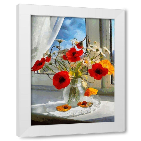 Red Poppies in Vase White Modern Wood Framed Art Print by Medeiros, Celito