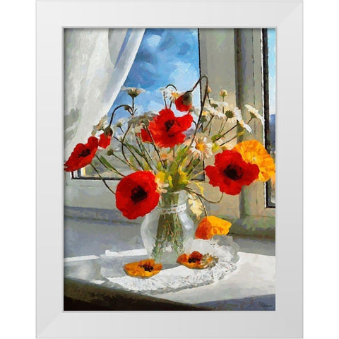 Red Poppies in Vase White Modern Wood Framed Art Print by Medeiros, Celito