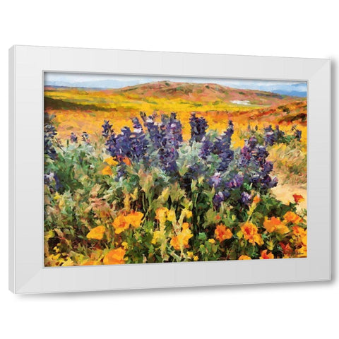 Blue Lupins White Modern Wood Framed Art Print by Medeiros, Celito
