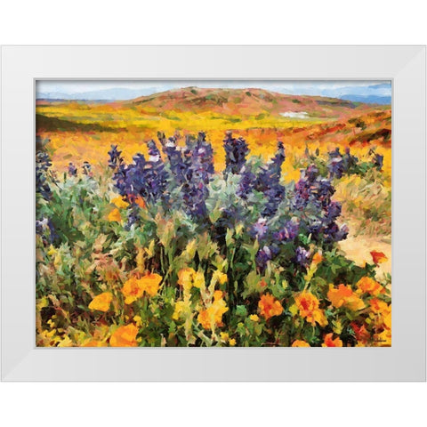 Blue Lupins White Modern Wood Framed Art Print by Medeiros, Celito