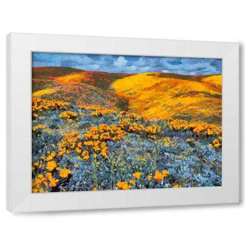Yellow Meadow II White Modern Wood Framed Art Print by Medeiros, Celito