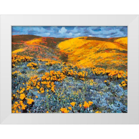 Yellow Meadow II White Modern Wood Framed Art Print by Medeiros, Celito