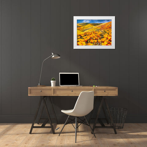 Yellow Meadow V White Modern Wood Framed Art Print by Medeiros, Celito