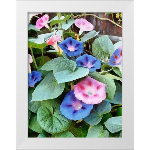 Pink and Blue Flowers White Modern Wood Framed Art Print by Medeiros, Celito