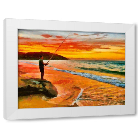 Fisherman by Sunset White Modern Wood Framed Art Print by Medeiros, Celito