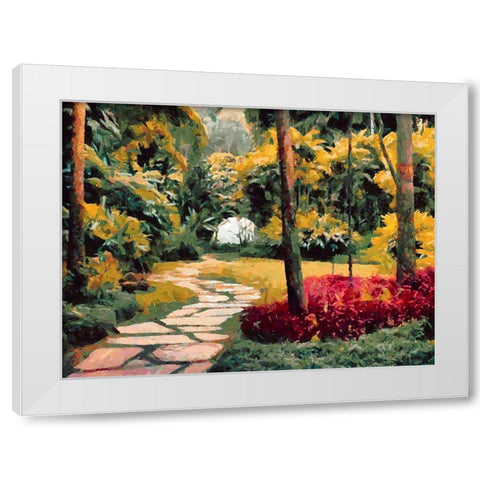 Stone Path in Tropical Garden White Modern Wood Framed Art Print by Medeiros, Celito