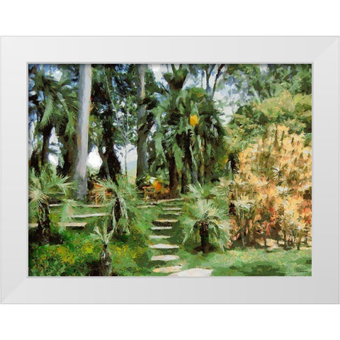 Palm Trees in Tropical Garden I White Modern Wood Framed Art Print by Medeiros, Celito