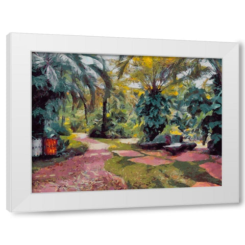 Palm Trees in Tropical Garden II White Modern Wood Framed Art Print by Medeiros, Celito