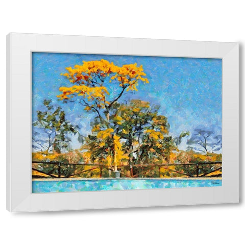 Yellow Tree by Swiiming Pool White Modern Wood Framed Art Print by Medeiros, Celito