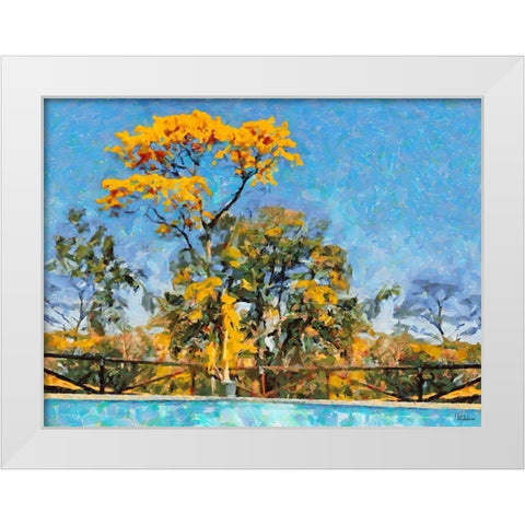 Yellow Tree by Swiiming Pool White Modern Wood Framed Art Print by Medeiros, Celito