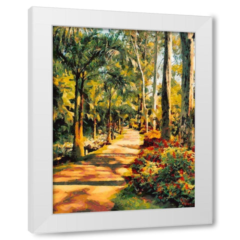 Road lined with Palm Trees White Modern Wood Framed Art Print by Medeiros, Celito