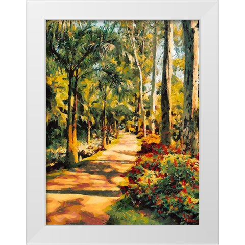 Road lined with Palm Trees White Modern Wood Framed Art Print by Medeiros, Celito