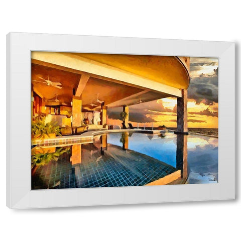 Dream House with Swimmingpool White Modern Wood Framed Art Print by Medeiros, Celito