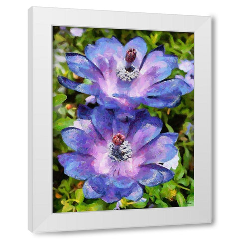 Two purple Flowers White Modern Wood Framed Art Print by Medeiros, Celito