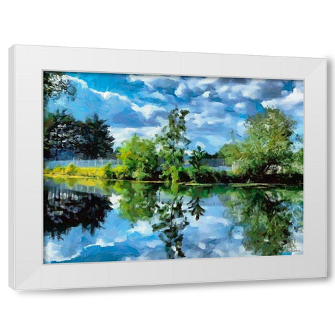 Mirrored Trees in Lake White Modern Wood Framed Art Print by Medeiros, Celito