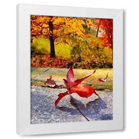Red Leaf on the Street White Modern Wood Framed Art Print by Medeiros, Celito